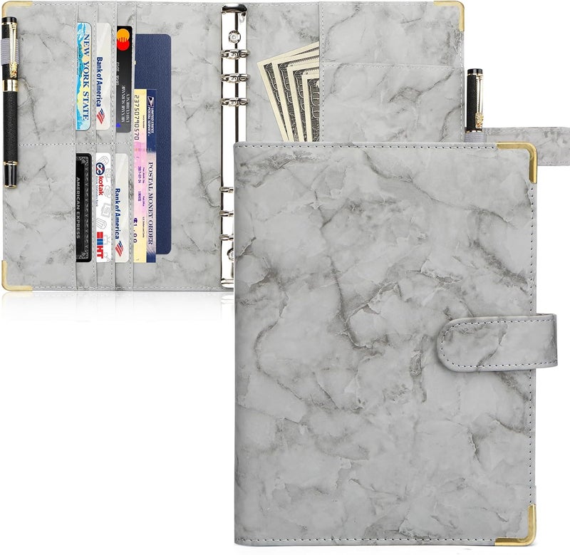 Toplive A5 Binder 6 Ring Personal Planner Budget Cover Marble Gray Notebook for Filler Loose Leaf Paper - Image 1